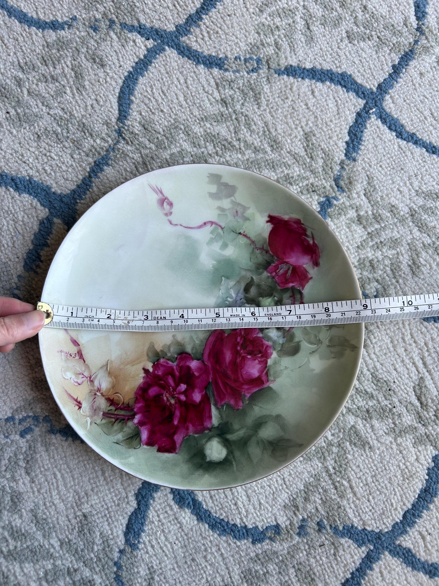 Antique Haviland France Limoges Hand Painted Rose Plate - 9" Luncheon Plate - Victorian Floral Gilt Rim - Exceptional French Porcelain Art