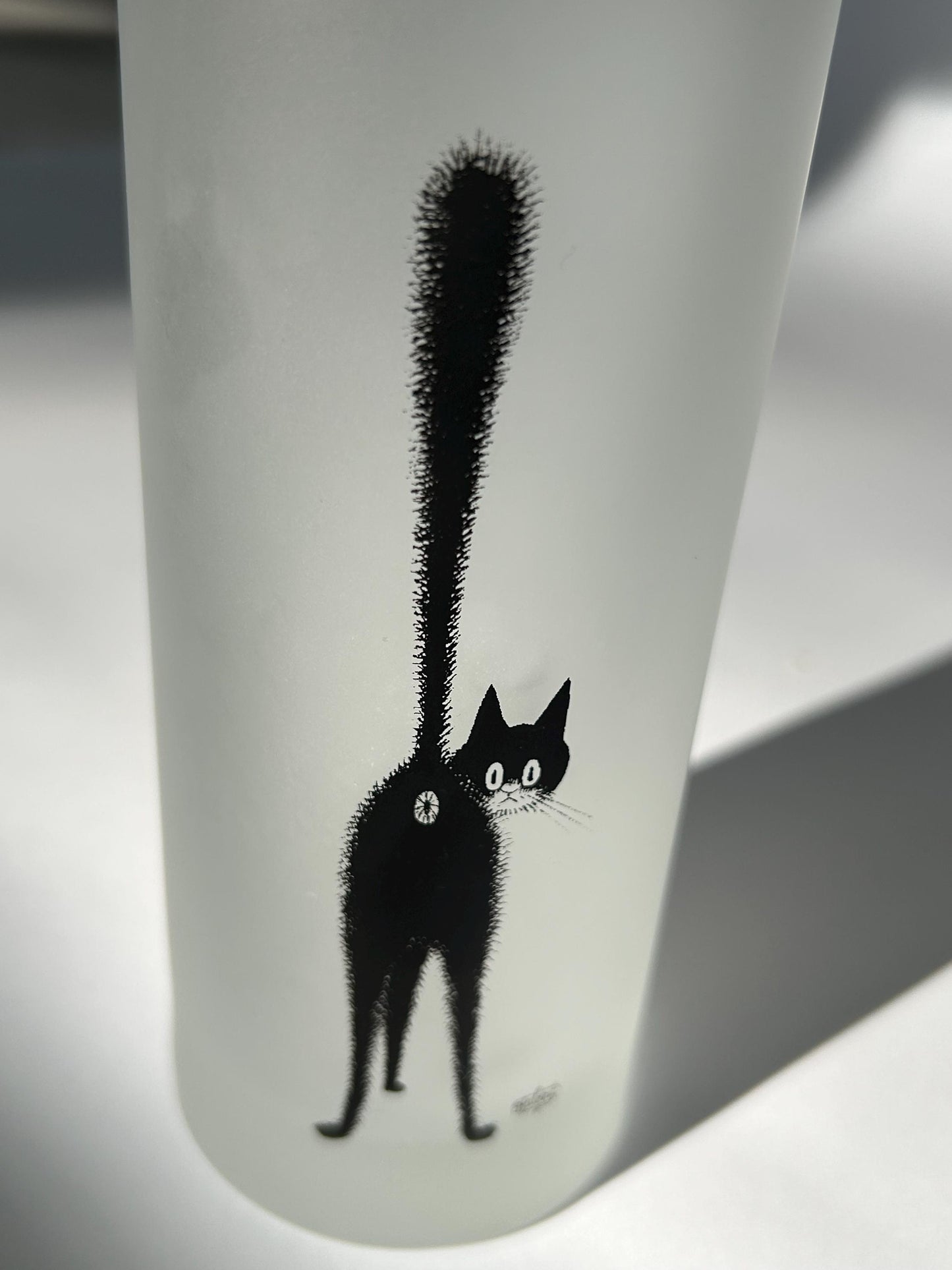 Albert Dubout Cat Highball Glasses, Frosted Tumbler, Editions Clouet France, French Cartoonist Black Cat Barware, Cat Lover Gift