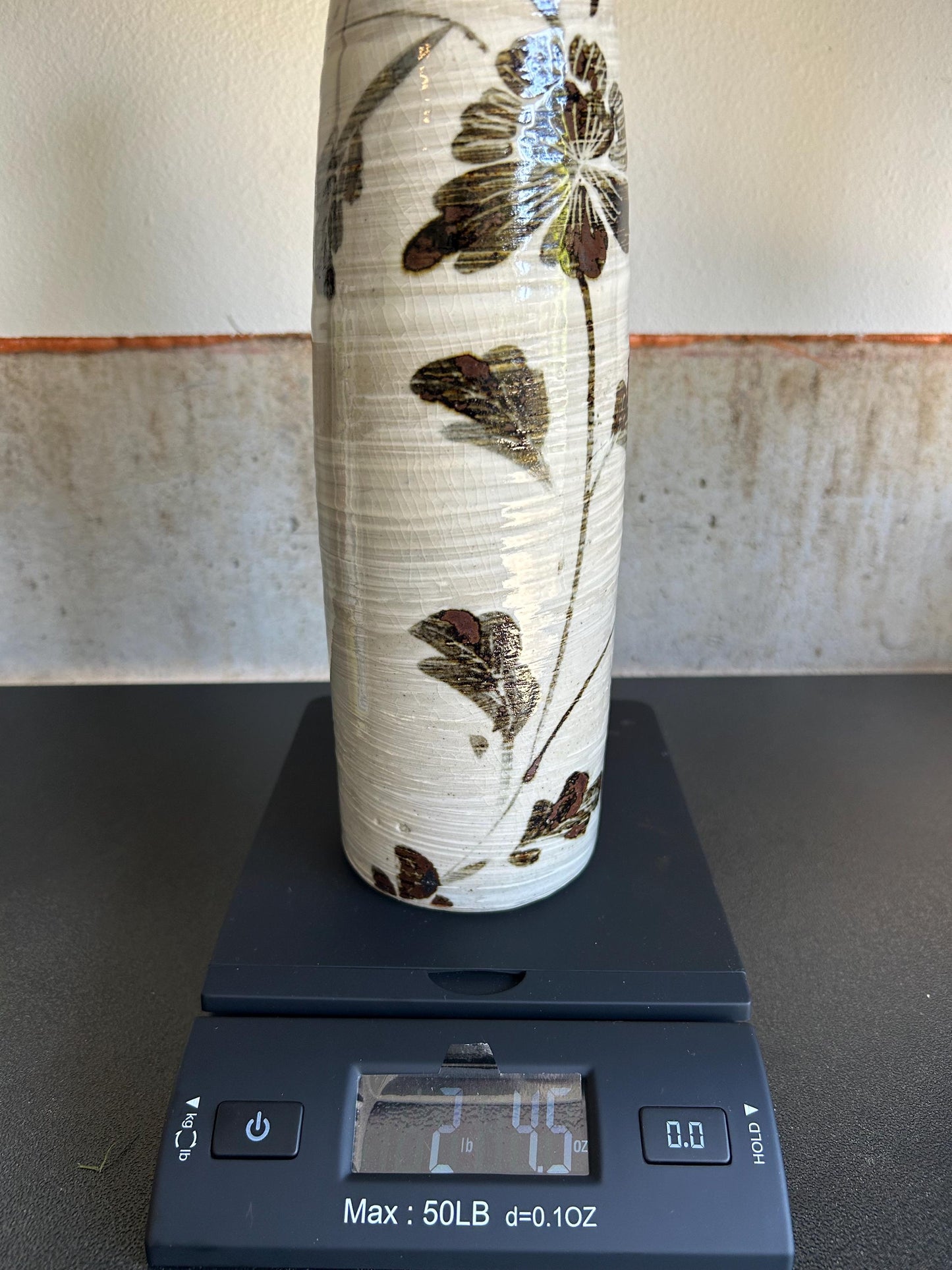 Vintage Japanese Happu-yaki Pottery Vase, Signed Kizan, Hand-Painted Floral Iron-Glaze, Mid-Century Studio Ikebana Hanaire Bottle Vase