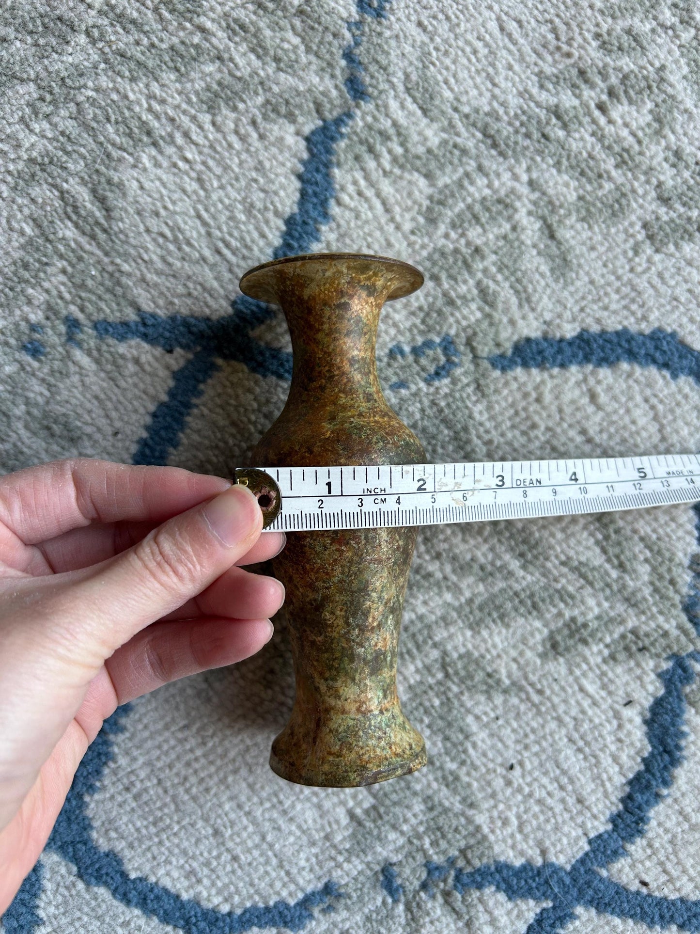 Vintage NYC Studio Bronze Vase - Acid Etched Patina - Mid Century Modernist Small Bud Vase - 1970s New York City Designer Art Scholar Estate