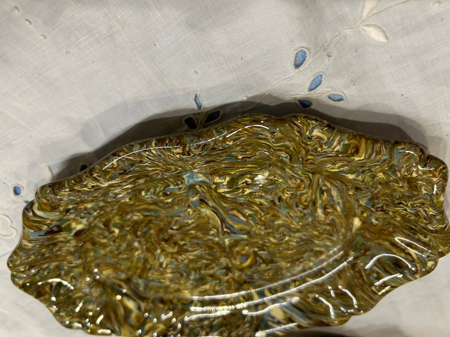 Vintage Atelier Rigo Apt France Marbled Ceramic Tray | Hand-Painted Agateware