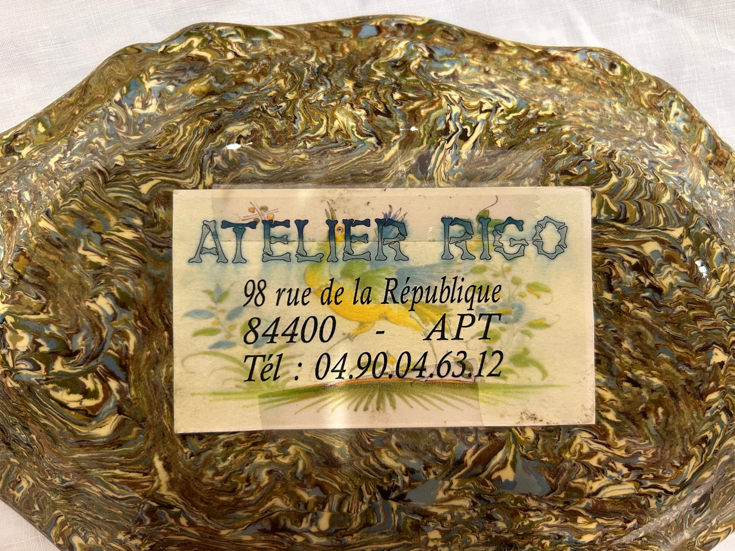 Vintage Atelier Rigo Apt France Marbled Ceramic Tray | Hand-Painted Agateware