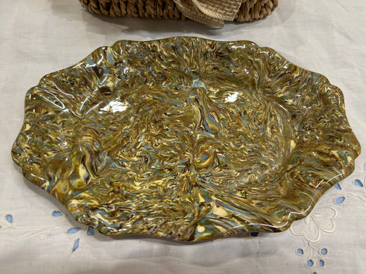 Vintage Atelier Rigo Apt France Marbled Ceramic Tray | Hand-Painted Agateware