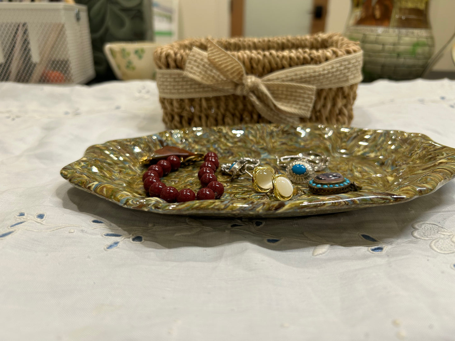 Vintage Atelier Rigo Apt France Marbled Ceramic Tray | Hand-Painted Agateware