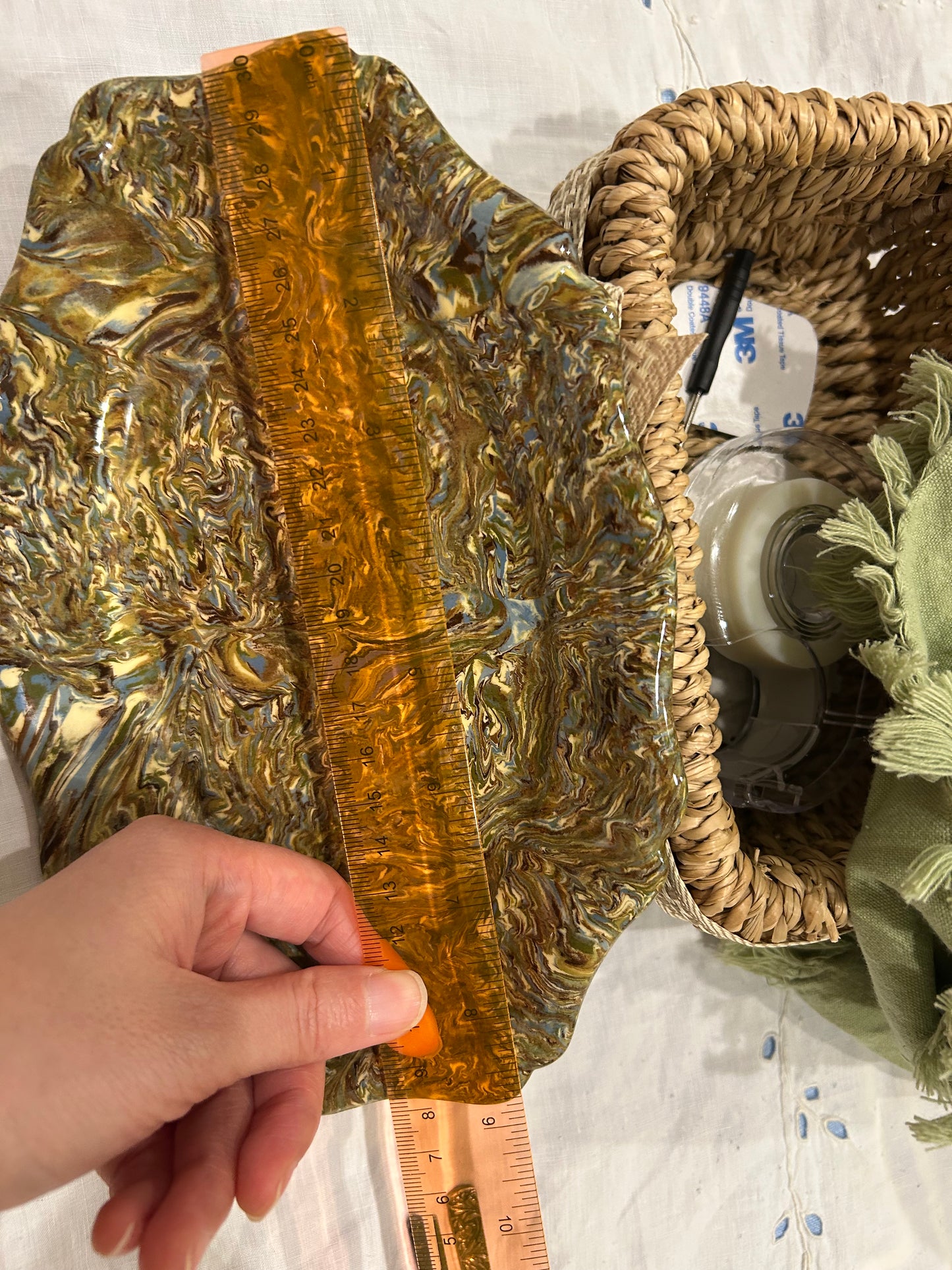 Vintage Atelier Rigo Apt France Marbled Ceramic Tray | Hand-Painted Agateware