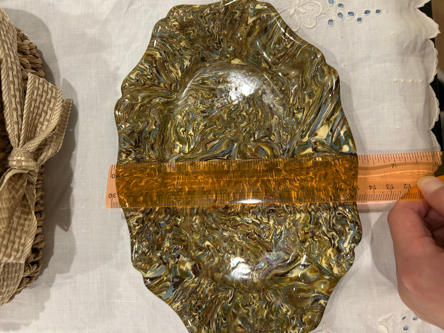 Vintage Atelier Rigo Apt France Marbled Ceramic Tray | Hand-Painted Agateware