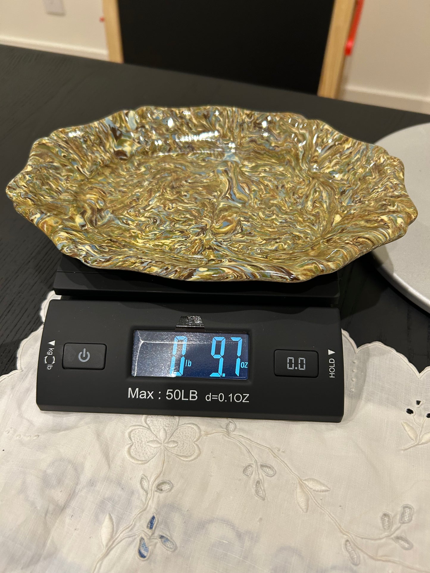 Vintage Atelier Rigo Apt France Marbled Ceramic Tray | Hand-Painted Agateware