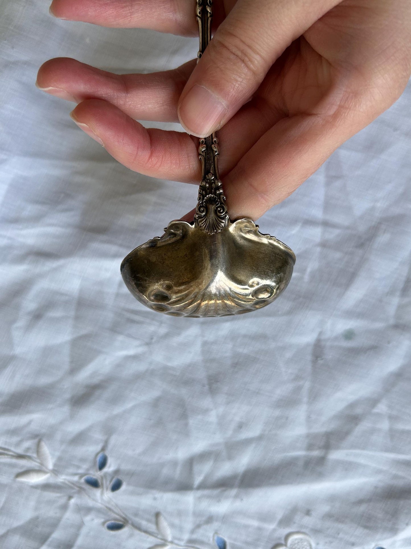 Antique Whiting Imperial Queen Sterling Silver Cream Ladle | Pat. 1893 | 5.8" 29.2g | Shell Bowl | Unpolished Patina