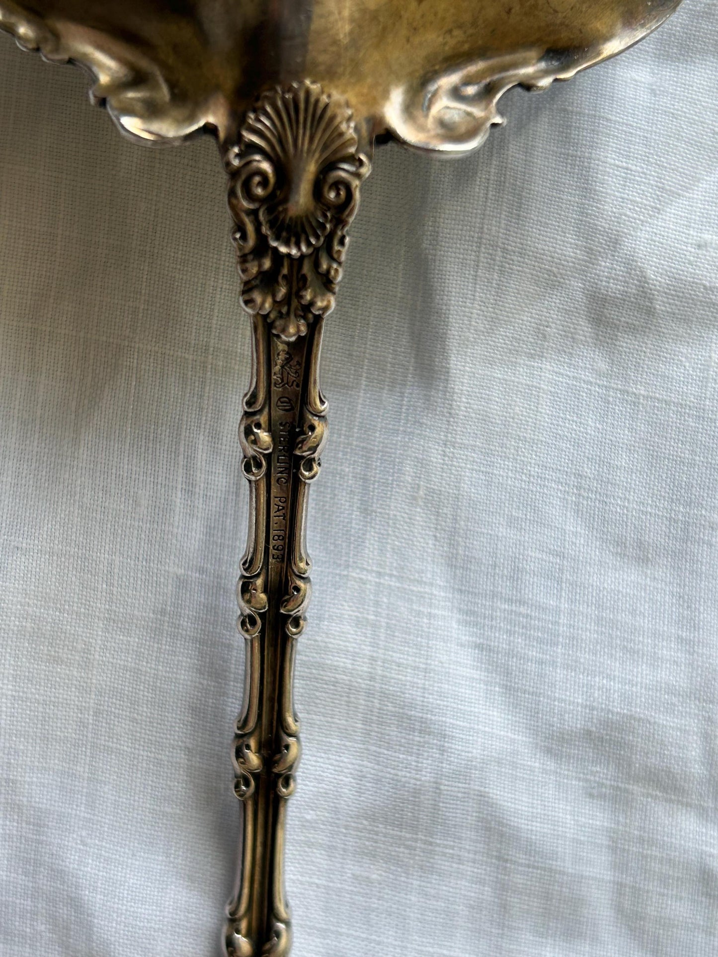 Antique Whiting Imperial Queen Sterling Silver Cream Ladle | Pat. 1893 | 5.8" 29.2g | Shell Bowl | Unpolished Patina