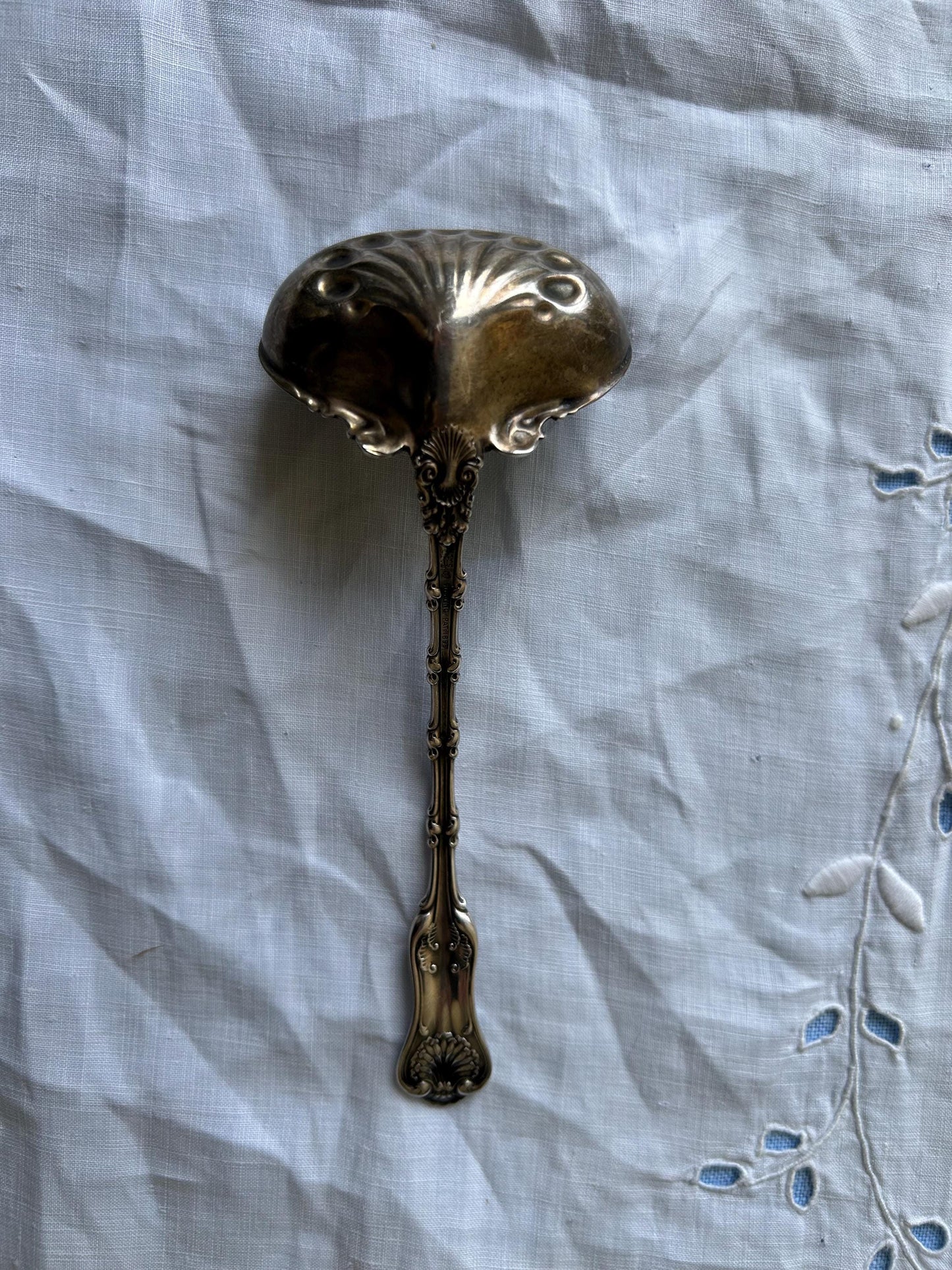 Antique Whiting Imperial Queen Sterling Silver Cream Ladle | Pat. 1893 | 5.8" 29.2g | Shell Bowl | Unpolished Patina