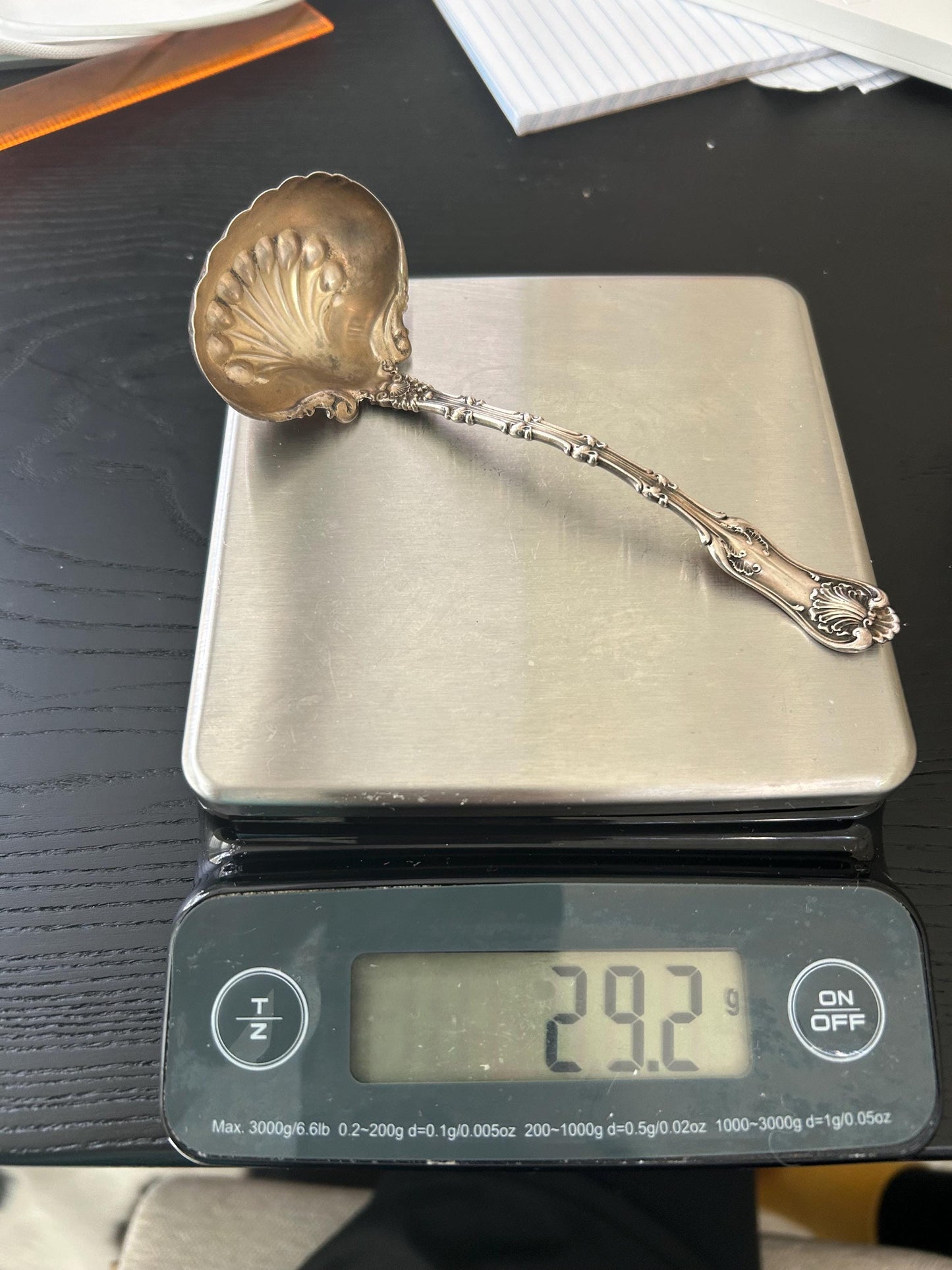 Antique Whiting Imperial Queen Sterling Silver Cream Ladle | Pat. 1893 | 5.8" 29.2g | Shell Bowl | Unpolished Patina