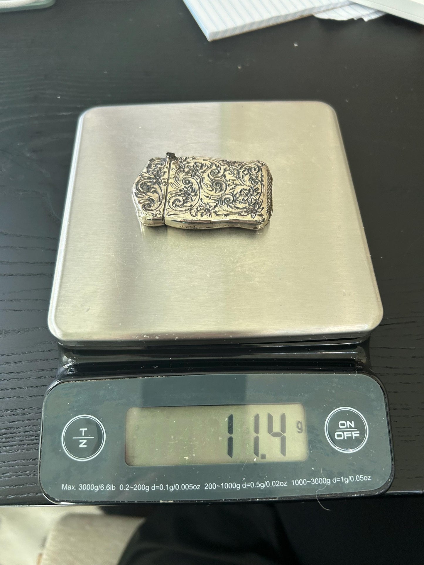 Antique Sterling Silver Match Safe | Victorian Repousse Floral Scroll | Chatelaine Bail | Striker Base | 2.4" No Monogram