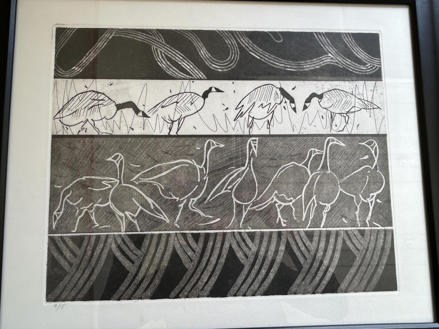 Vintage Limited Edition 9/15 Intaglio Etching Print | Canada Geese Wildlife Art | Framed | Original Printmaking