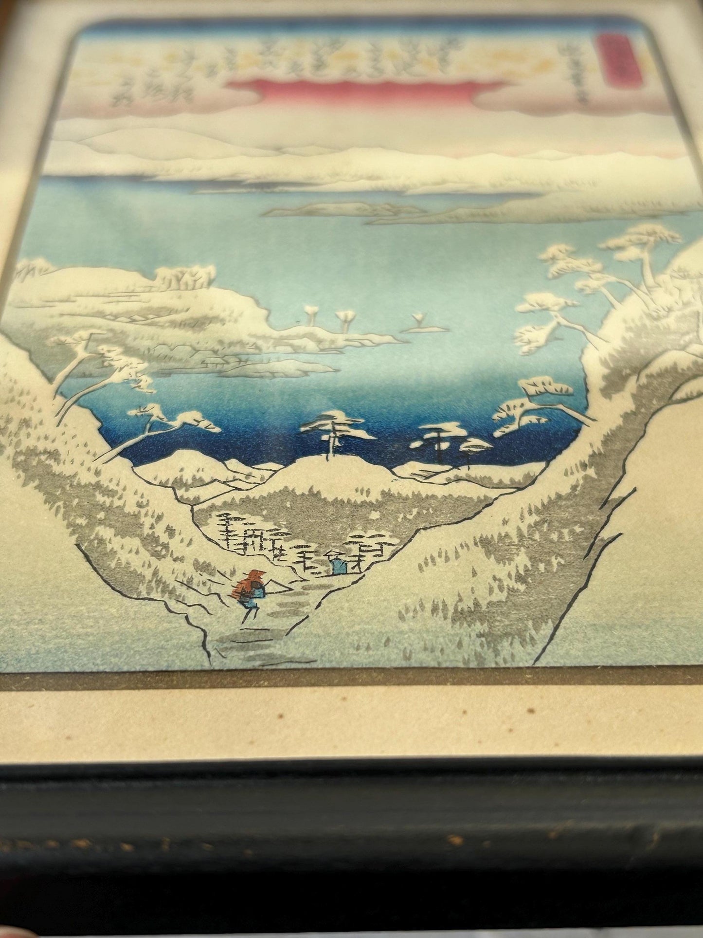 Vintage Uchida Woodblock Print | Hiroshige Evening Snow at Mt Hira | Framed Ukiyo-e | Eight Views of Omi | Kyoto Japan