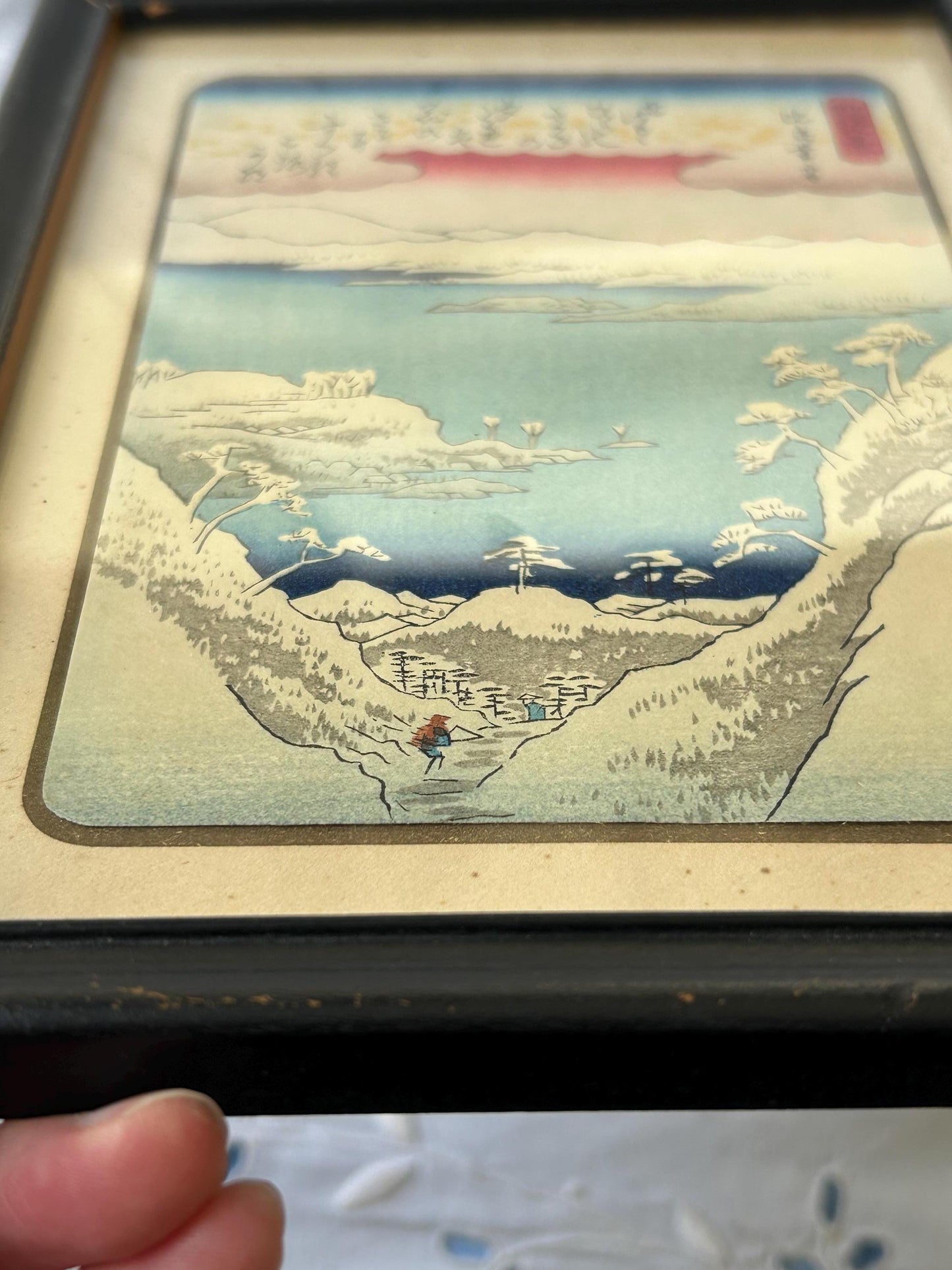 Vintage Uchida Woodblock Print | Hiroshige Evening Snow at Mt Hira | Framed Ukiyo-e | Eight Views of Omi | Kyoto Japan