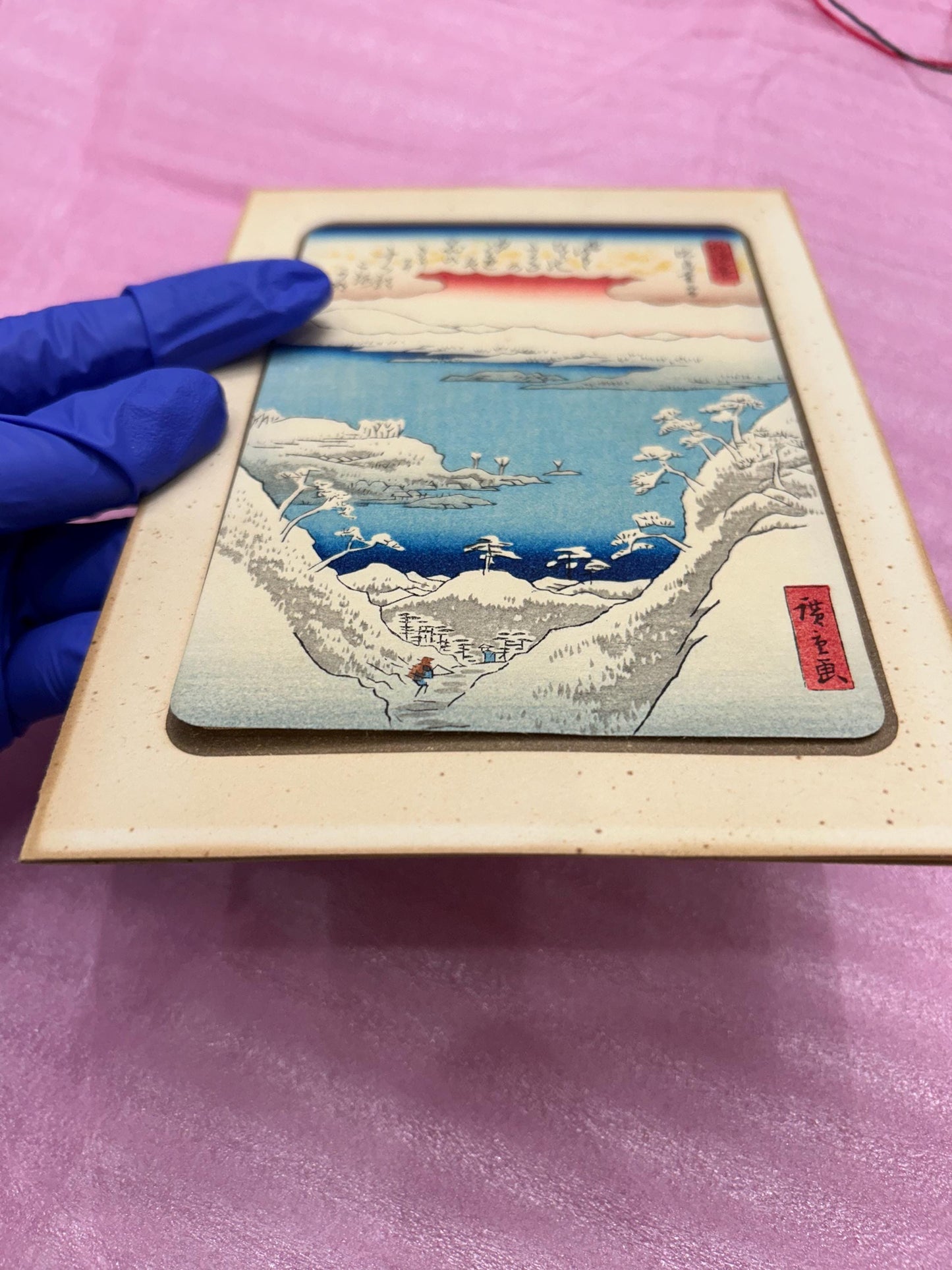 Vintage Uchida Woodblock Print | Hiroshige Evening Snow at Mt Hira | Framed Ukiyo-e | Eight Views of Omi | Kyoto Japan
