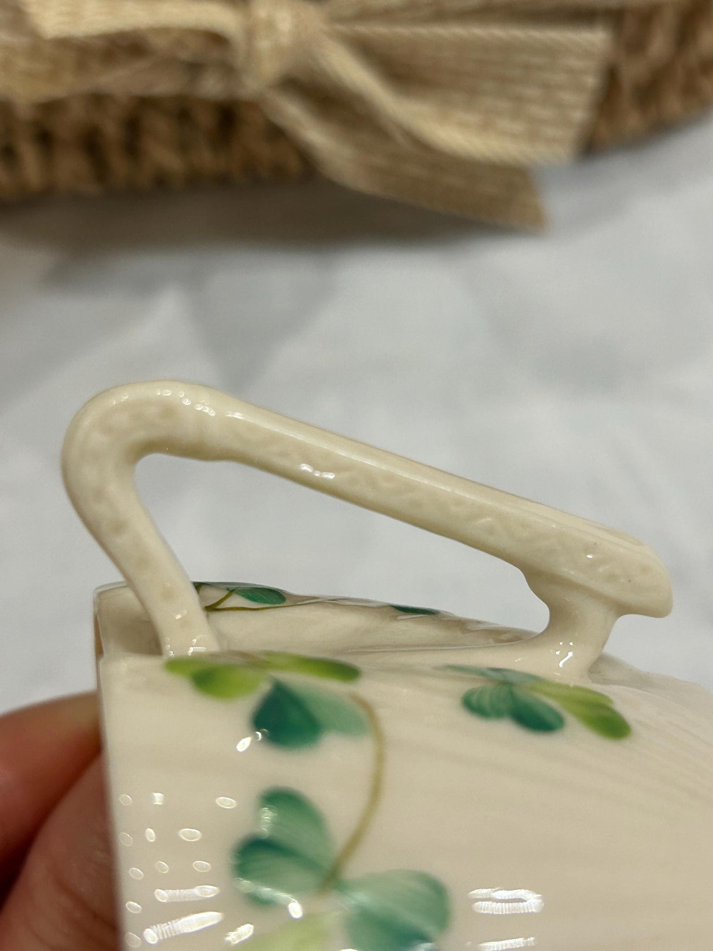 Vintage Belleek Shamrock Cup - Neptune Shell Pattern - 6th Black Mark 1965-1980 - Fine Irish Parian China Teacup - Lucky Clover Gift Ireland