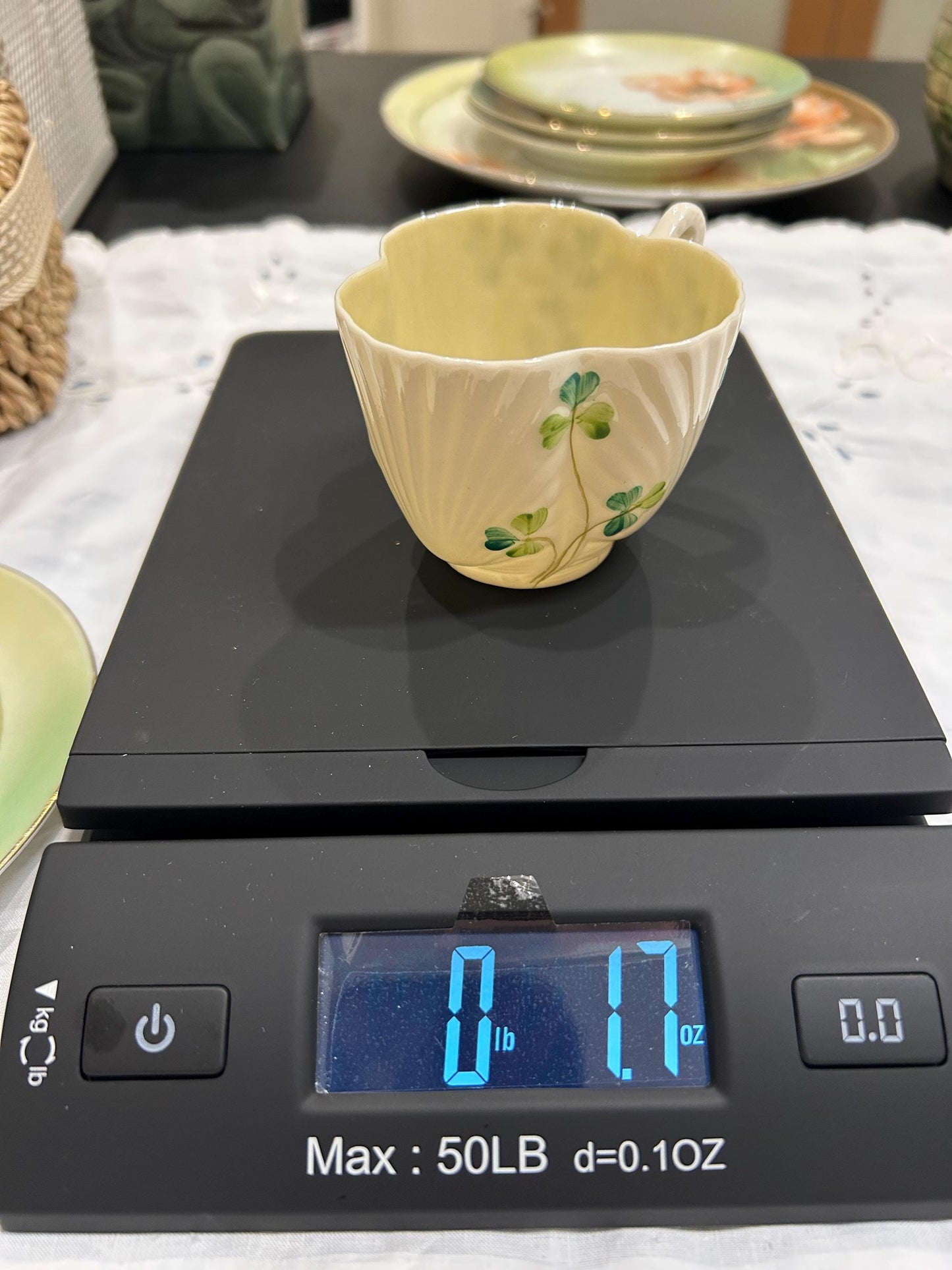 Vintage Belleek Shamrock Cup - Neptune Shell Pattern - 6th Black Mark 1965-1980 - Fine Irish Parian China Teacup - Lucky Clover Gift Ireland