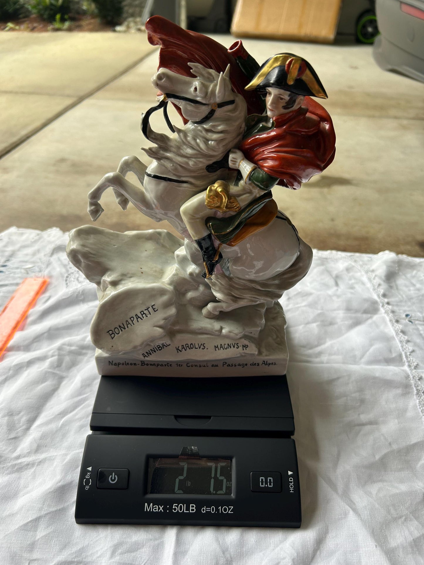 Scheibe-Alsbach Napoleon Crossing the Alps Porcelain Figurine - German Art Porcelain - Blue Crown N Mark - Hand Painted Horseback Statue