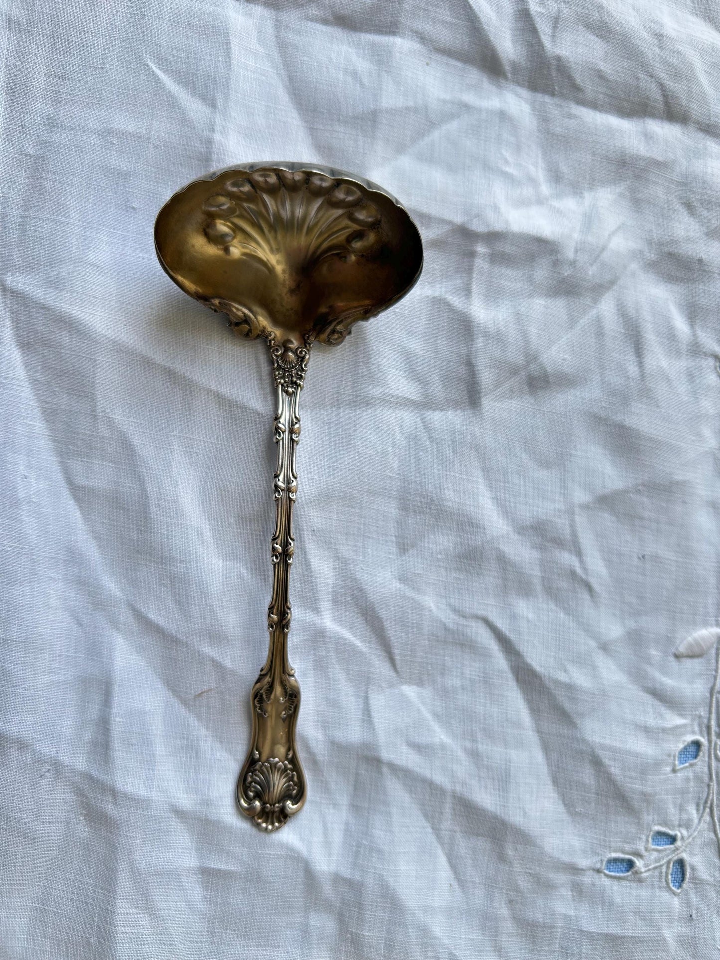 Antique Whiting Imperial Queen Sterling Silver Cream Ladle | Pat. 1893 | 5.8" 29.2g | Shell Bowl | Unpolished Patina