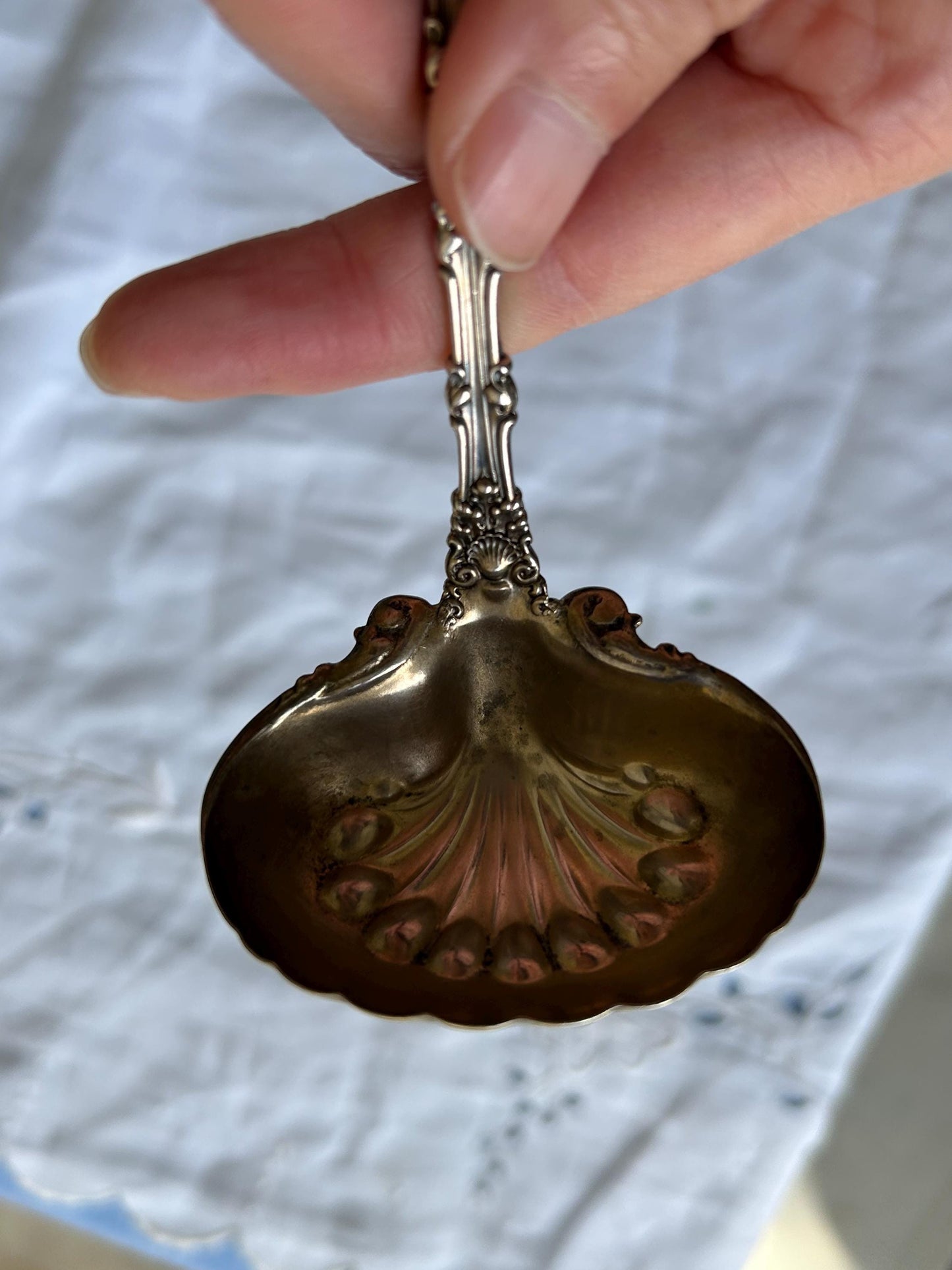 Antique Whiting Imperial Queen Sterling Silver Cream Ladle | Pat. 1893 | 5.8" 29.2g | Shell Bowl | Unpolished Patina