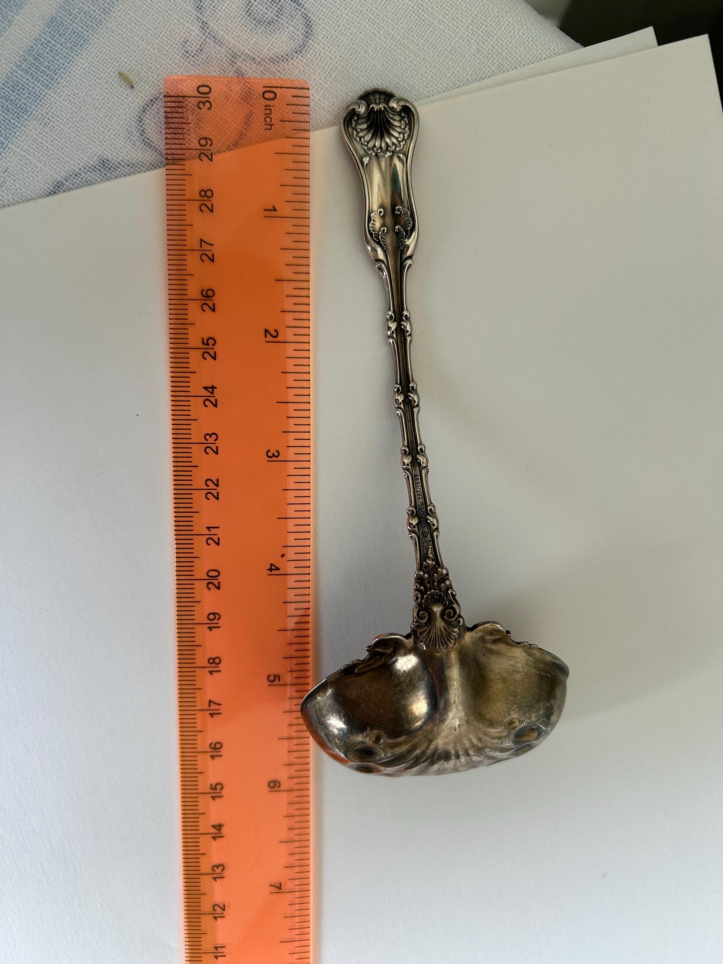 Antique Whiting Imperial Queen Sterling Silver Cream Ladle | Pat. 1893 | 5.8" 29.2g | Shell Bowl | Unpolished Patina
