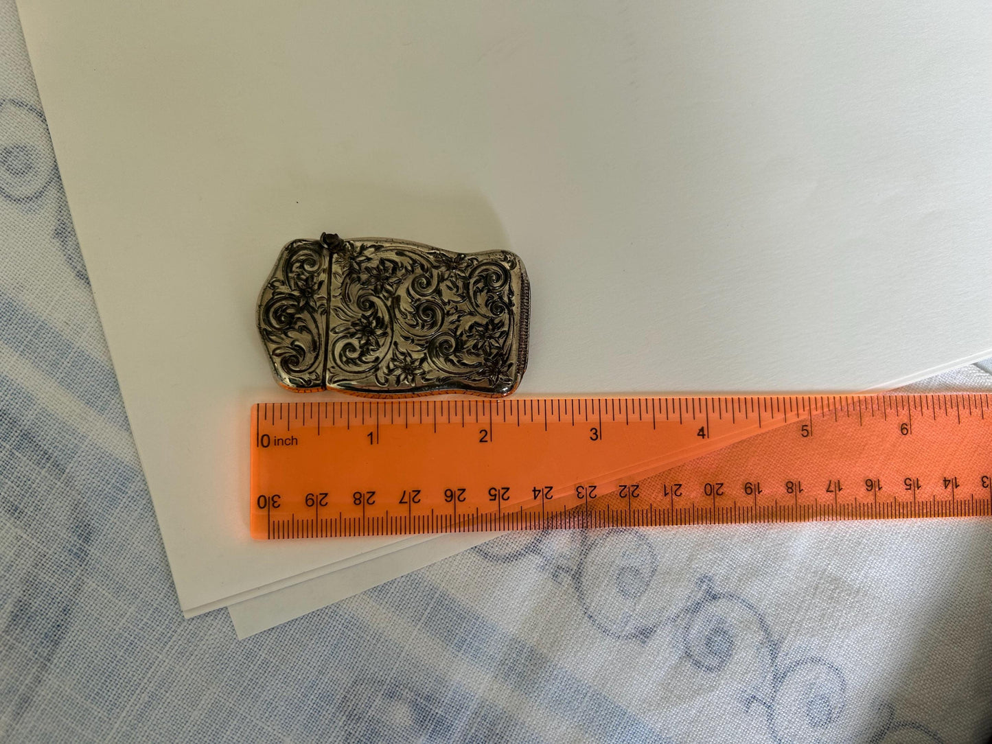 Antique Sterling Silver Match Safe | Victorian Repousse Floral Scroll | Chatelaine Bail | Striker Base | 2.4" No Monogram