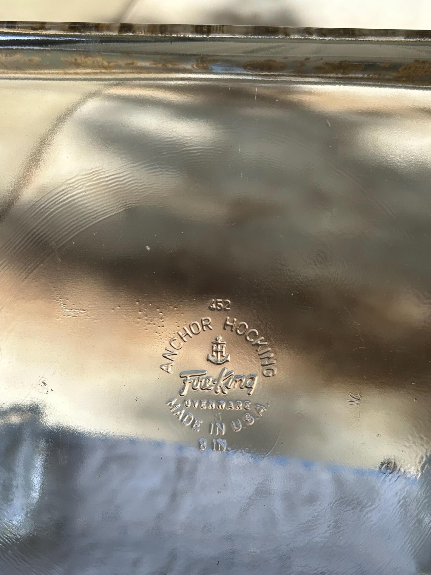 Vintage Fire-King Anchor Hocking 8" Square Baking Dish - No. 452 - Golden Floral Folk Art Pattern by Buffet Ltd - 1970s Milk Glass Ovenware