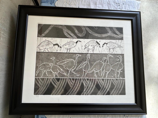 Vintage Limited Edition 9/15 Intaglio Etching Print | Canada Geese Wildlife Art | Framed | Original Printmaking