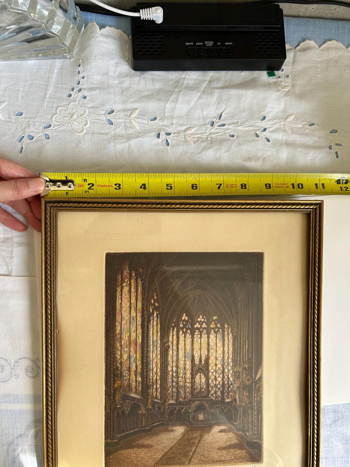 Marcel Julien Baron Signed Etching | French Gothic Cathedral Interior | Hand Colored Aquatint | Stained Glass | Framed