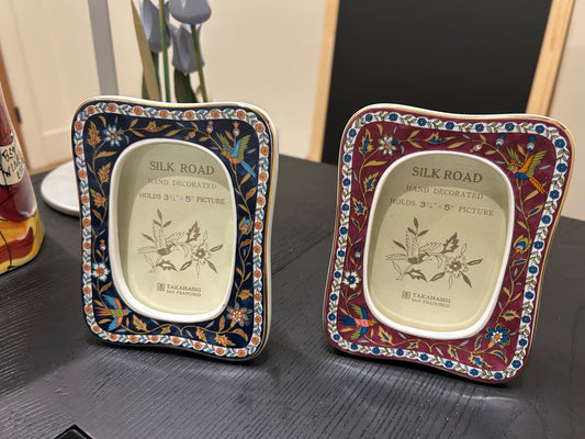 Vintage Takahashi Silk Road Porcelain Picture Frames | Hand Decorated Birds, Floral (1983)