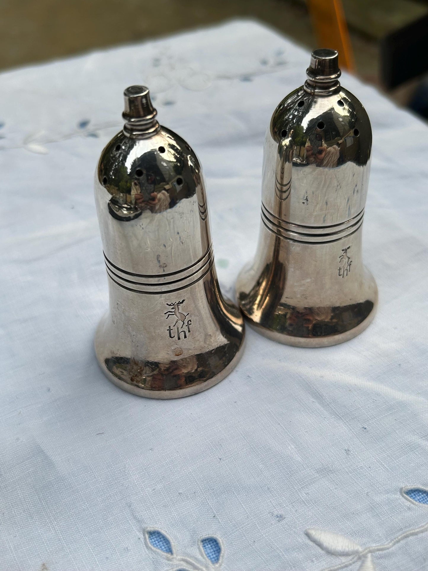 Vintage EPNS Salt Pepper Shakers | Trusthouse Forte Stag Logo, Sheffield England