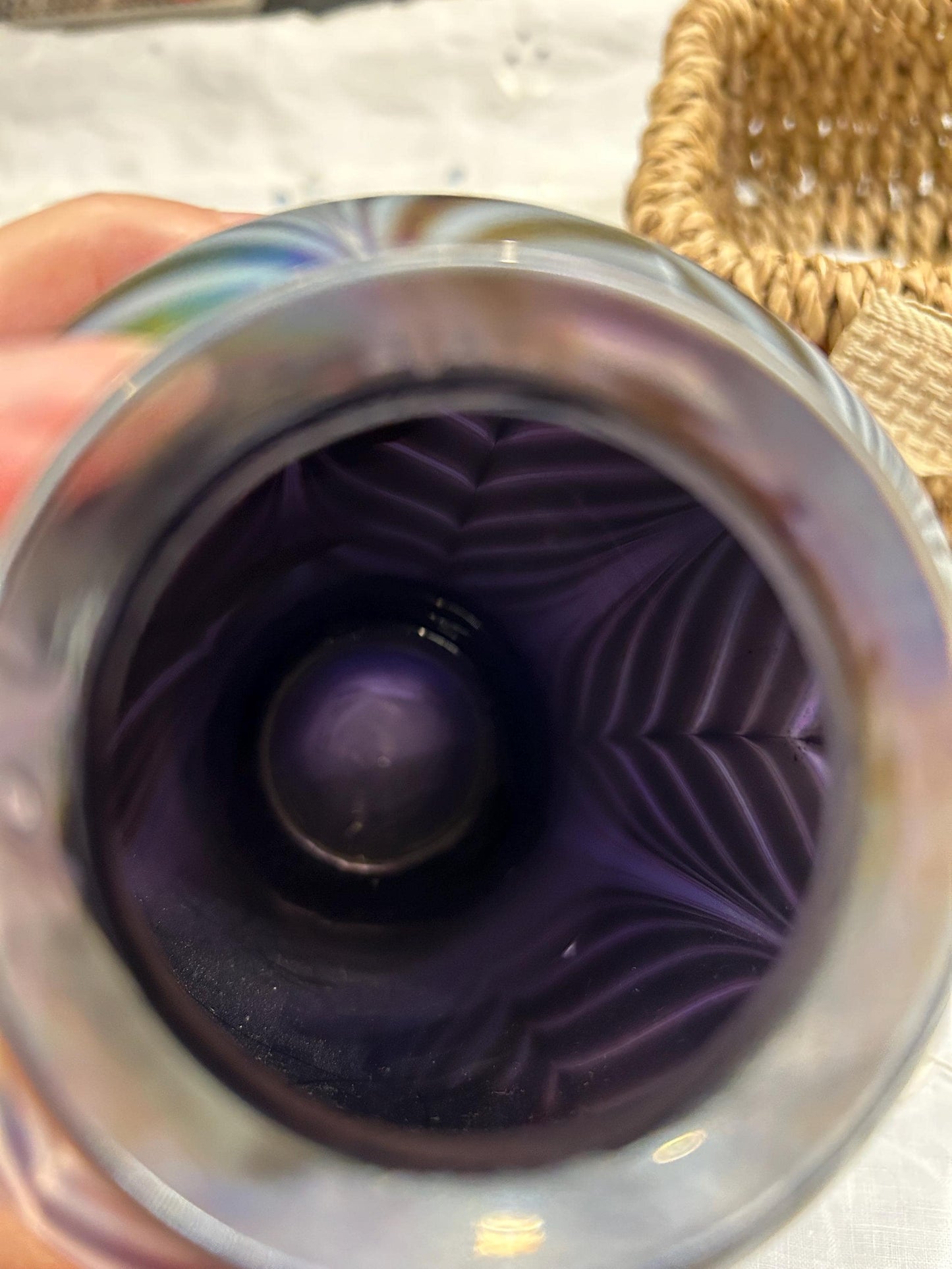 Signed Mt St Helens Ash Art Glass Vase - Iridescent Pulled Feather - Emerald City Seattle - 1980s Volcanic Ash Studio Glass - Memorial Vase