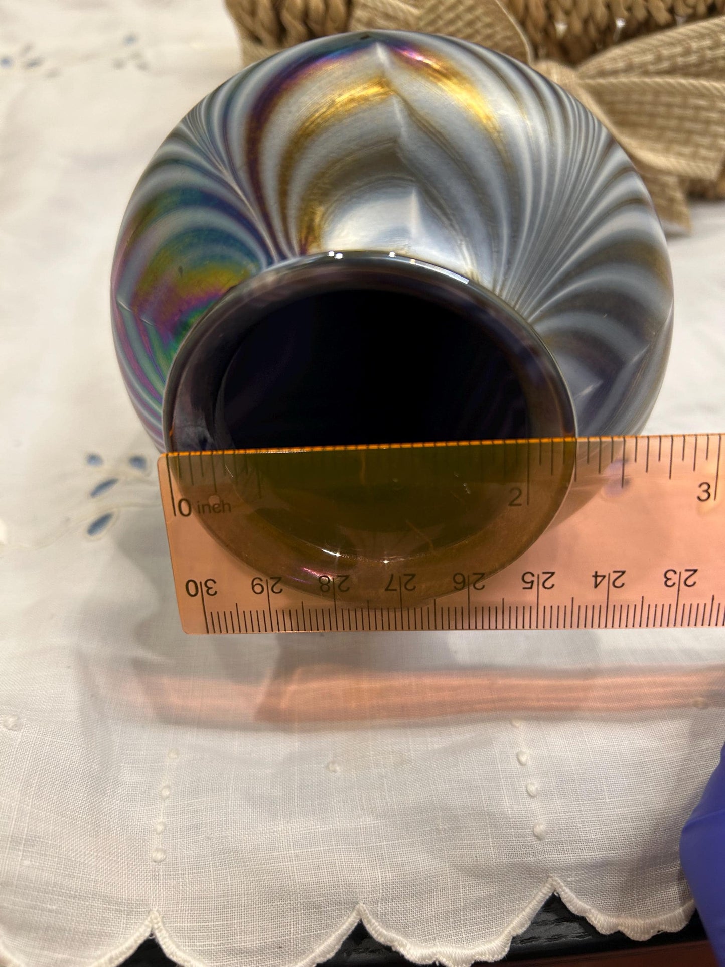 Signed Mt St Helens Ash Art Glass Vase - Iridescent Pulled Feather - Emerald City Seattle - 1980s Volcanic Ash Studio Glass - Memorial Vase