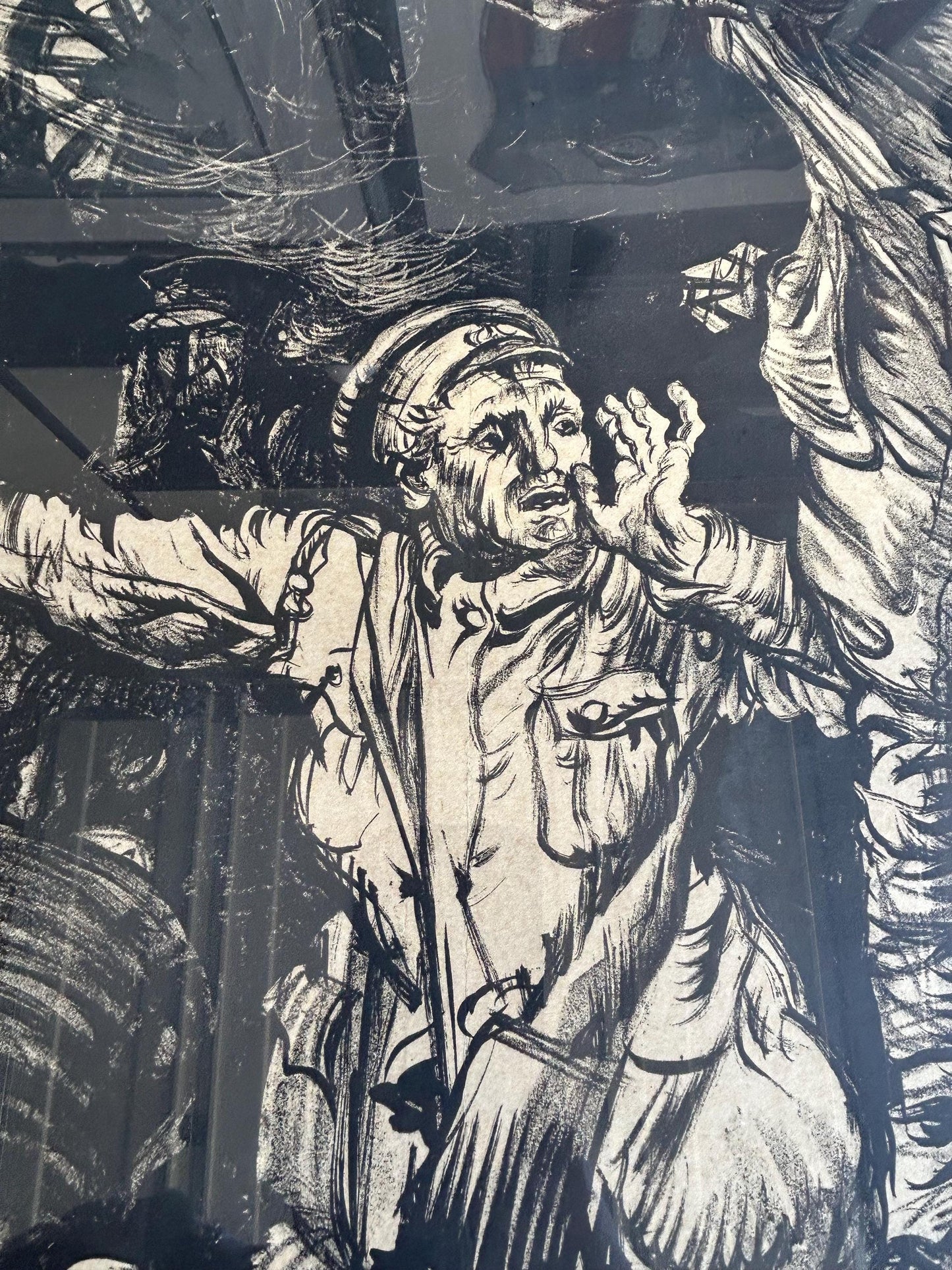 Antique 1915 Frank Brangwyn WWI Poster, At Neuve Chapelle, Original British Recruitment Lithograph, Avenue Press London, Framed Estate