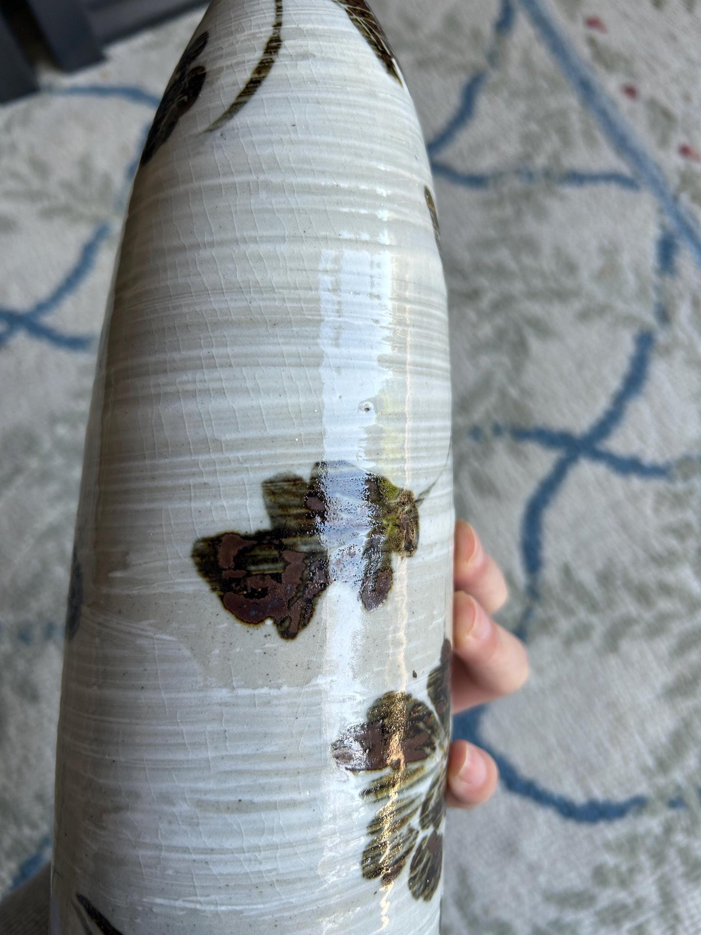 Vintage Japanese Happu-yaki Pottery Vase, Signed Kizan, Hand-Painted Floral Iron-Glaze, Mid-Century Studio Ikebana Hanaire Bottle Vase