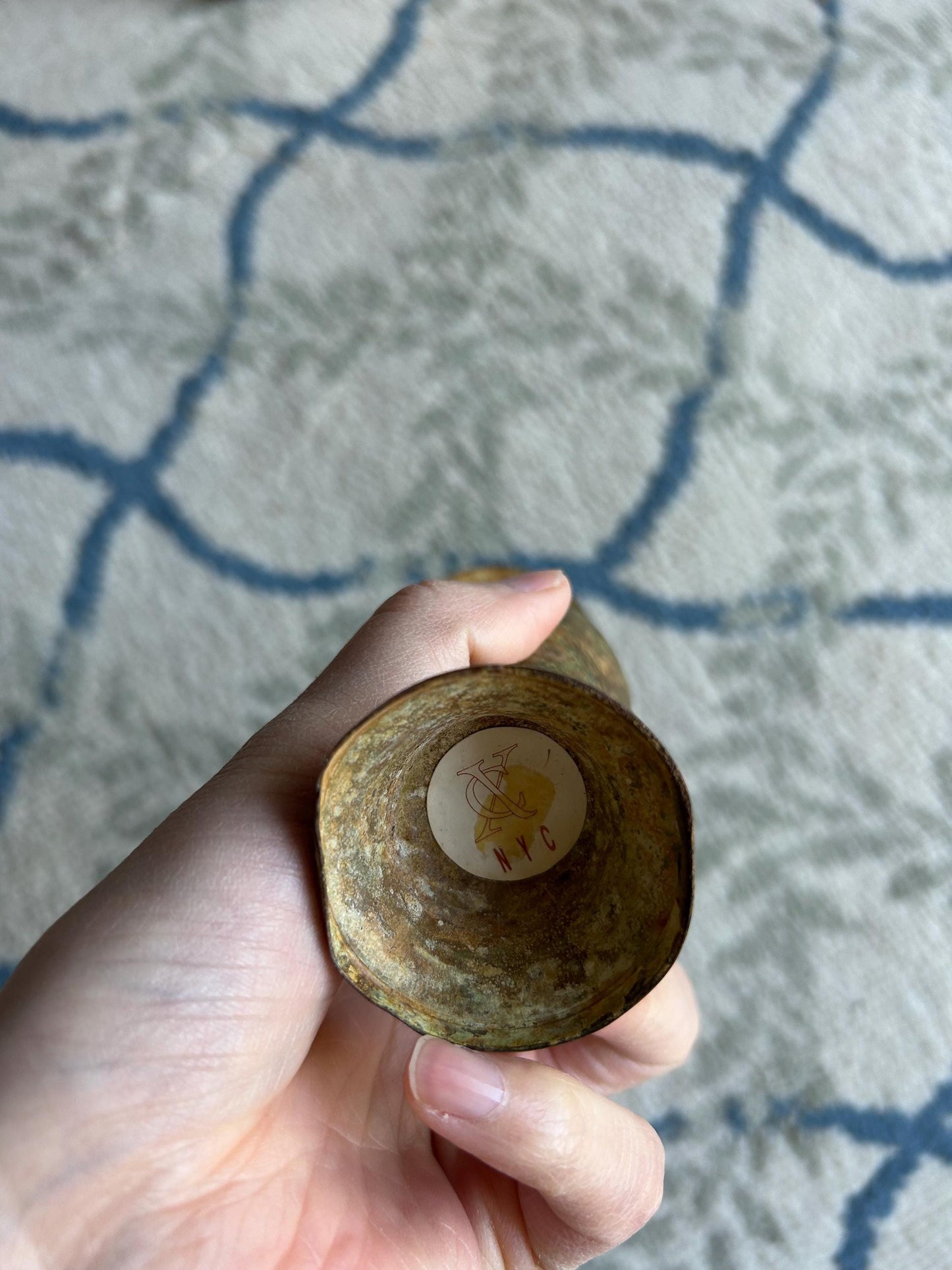 Vintage NYC Studio Bronze Vase - Acid Etched Patina - Mid Century Modernist Small Bud Vase - 1970s New York City Designer Art Scholar Estate
