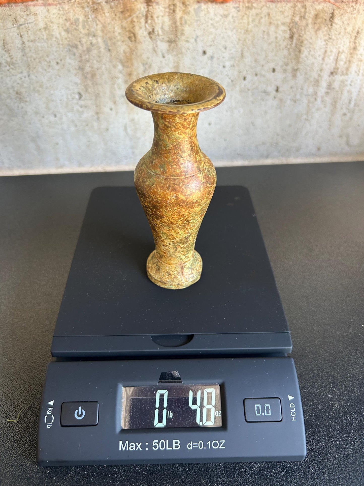 Vintage NYC Studio Bronze Vase - Acid Etched Patina - Mid Century Modernist Small Bud Vase - 1970s New York City Designer Art Scholar Estate