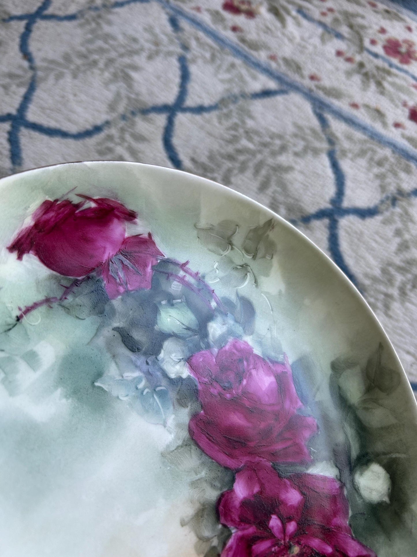 Antique Haviland France Limoges Hand Painted Rose Plate - 9" Luncheon Plate - Victorian Floral Gilt Rim - Exceptional French Porcelain Art