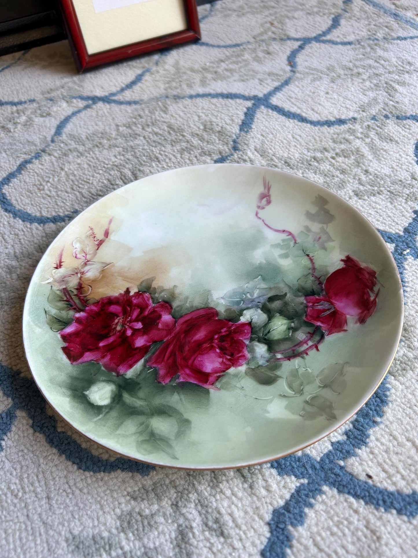 Antique Haviland France Limoges Hand Painted Rose Plate - 9" Luncheon Plate - Victorian Floral Gilt Rim - Exceptional French Porcelain Art
