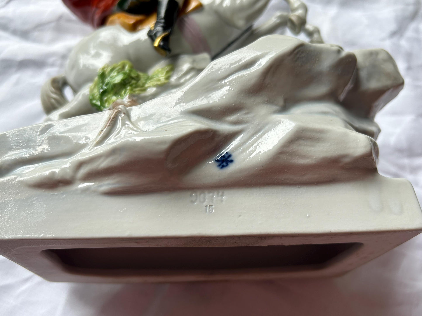 Scheibe-Alsbach Napoleon Crossing the Alps Porcelain Figurine - German Art Porcelain - Blue Crown N Mark - Hand Painted Horseback Statue