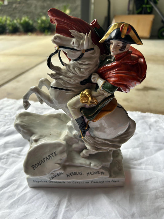 Scheibe-Alsbach Napoleon Crossing the Alps Porcelain Figurine - German Art Porcelain - Blue Crown N Mark - Hand Painted Horseback Statue