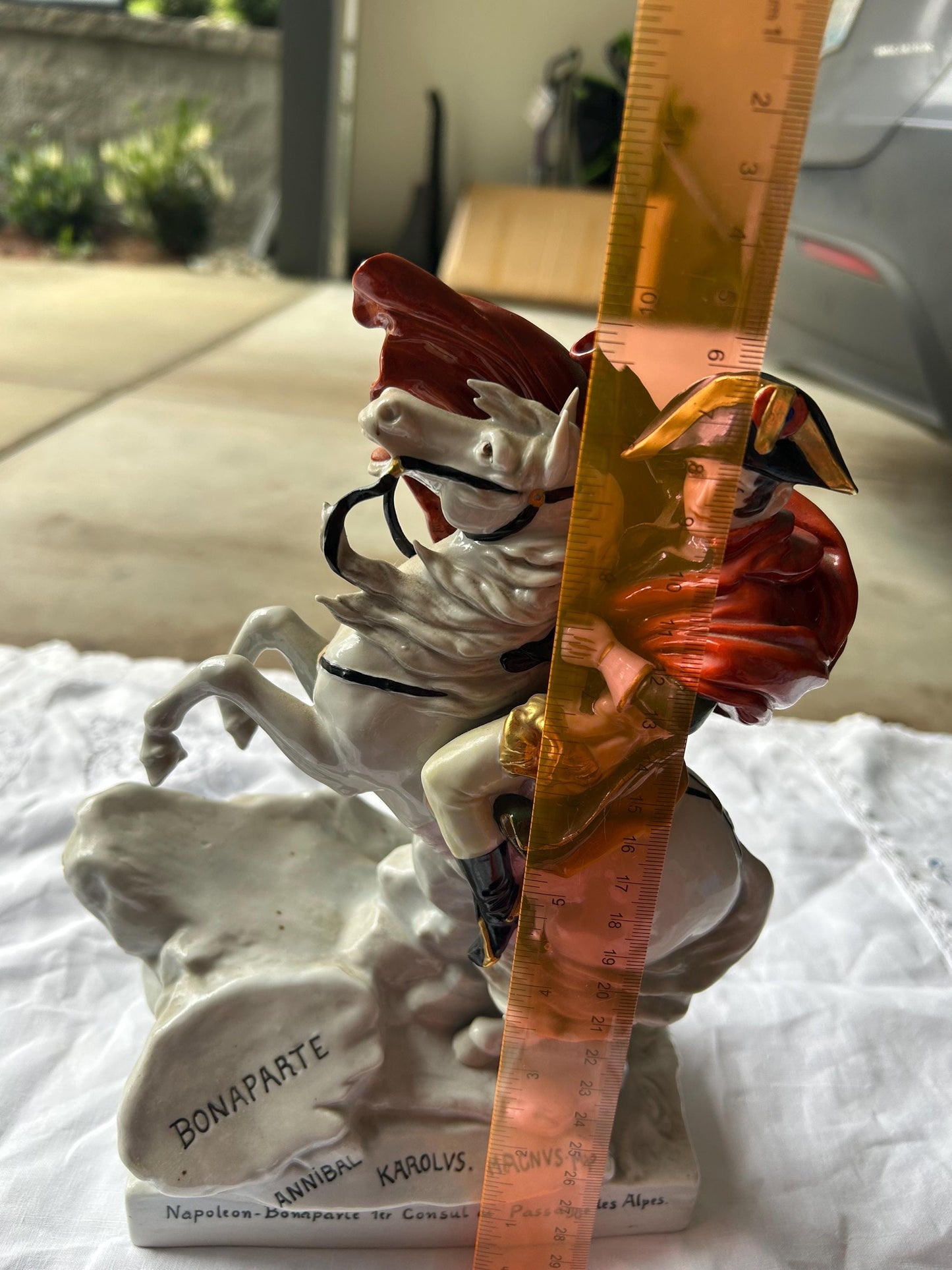 Scheibe-Alsbach Napoleon Crossing the Alps Porcelain Figurine - German Art Porcelain - Blue Crown N Mark - Hand Painted Horseback Statue