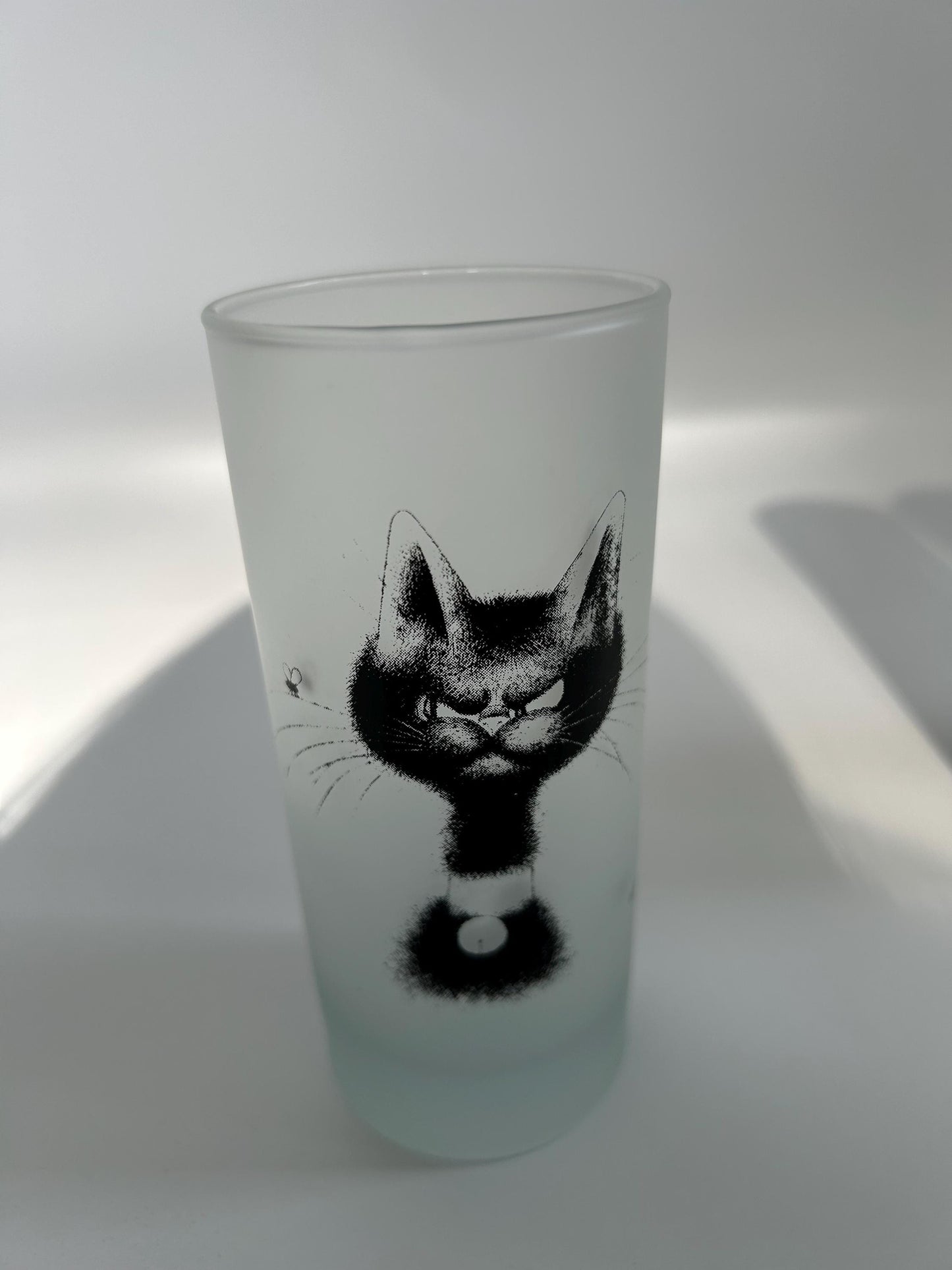 Albert Dubout Cat Highball Glasses, Frosted Tumbler, Editions Clouet France, French Cartoonist Black Cat Barware, Cat Lover Gift