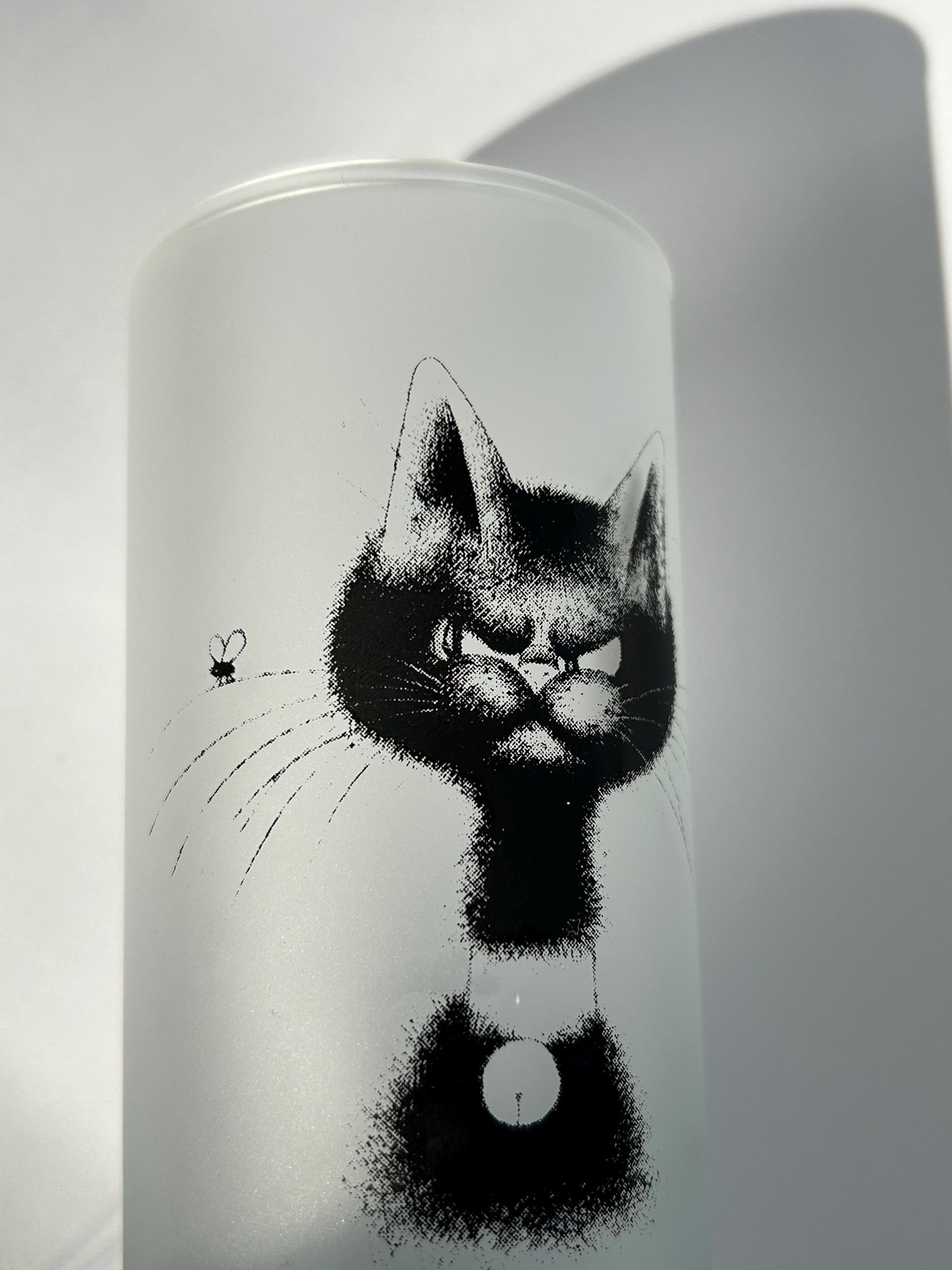 Albert Dubout Cat Highball Glasses, Frosted Tumbler, Editions Clouet France, French Cartoonist Black Cat Barware, Cat Lover Gift