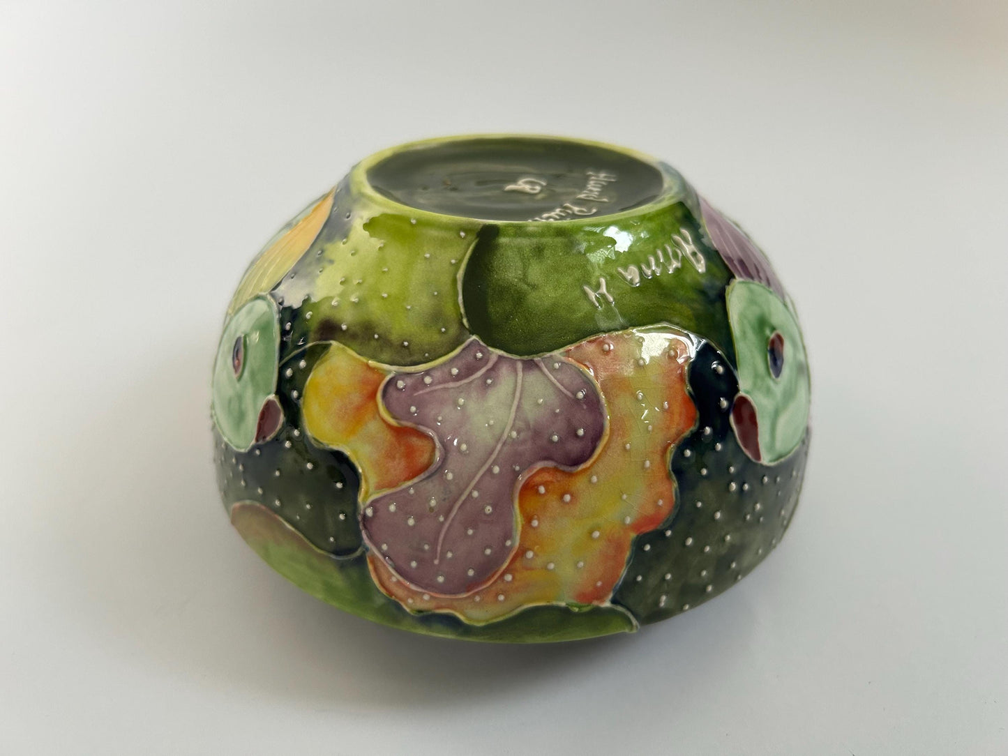 Anna H Handmade Studio Pottery Bowl - Original Underwater Koi Fish & Lily Pad Design - Raised Glaze Ceramic Art - Small Artisan Serving Bowl