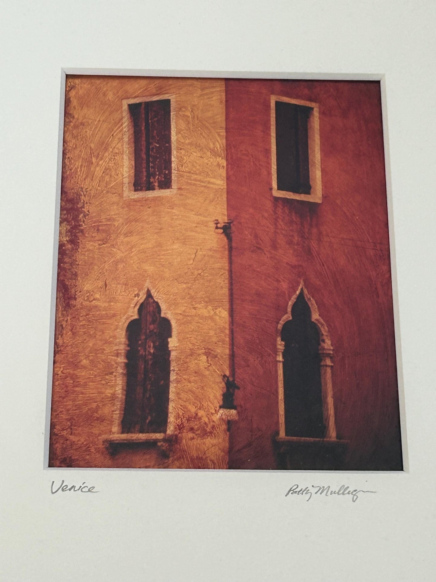 Patty Mulligan Signed Art Print "Venice" - Hand-Embellished Gold Leaf Texture -Framed & Matted Architectural Cityscape - Vintage Gallery Art