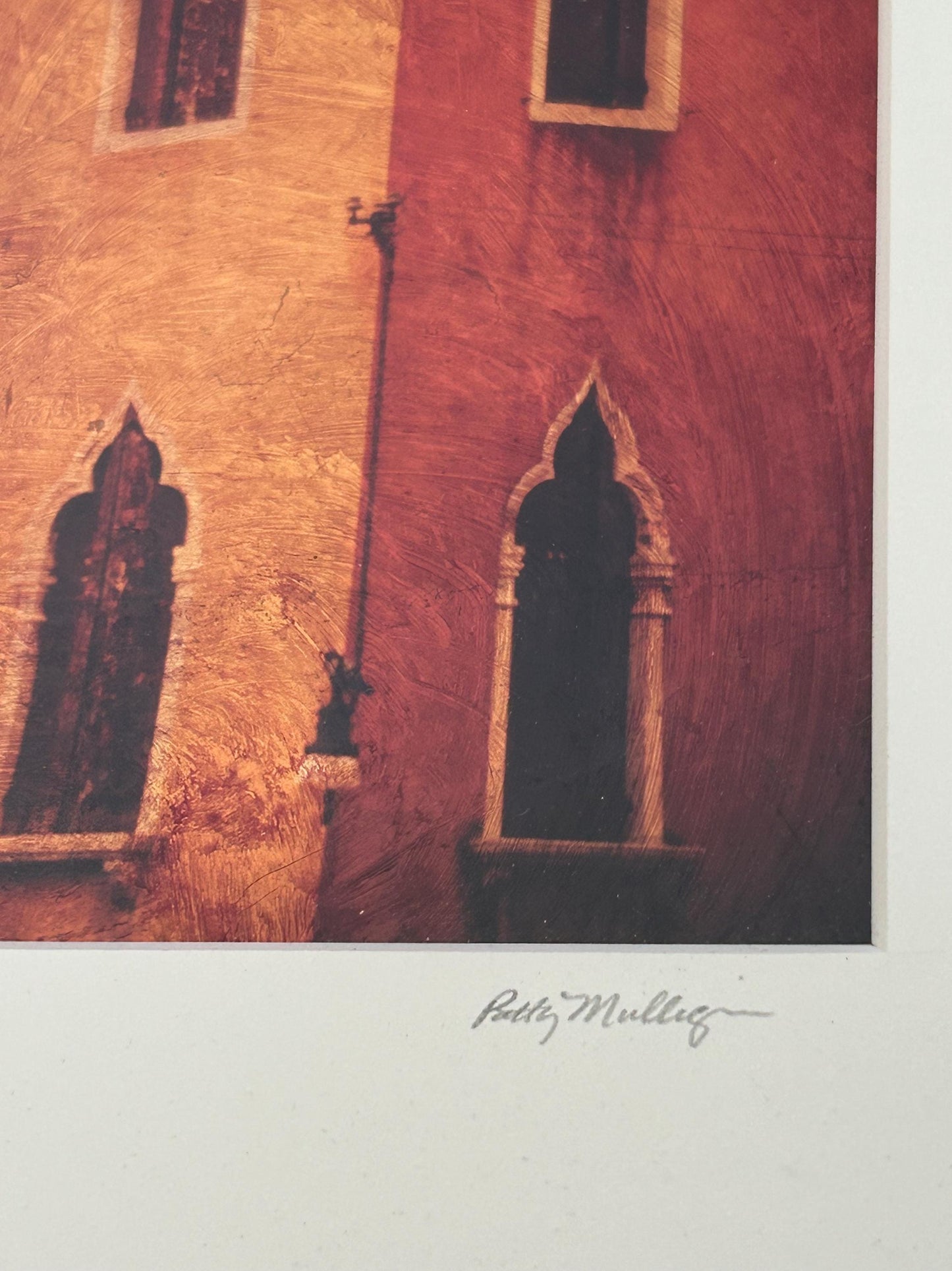 Patty Mulligan Signed Art Print "Venice" - Hand-Embellished Gold Leaf Texture -Framed & Matted Architectural Cityscape - Vintage Gallery Art