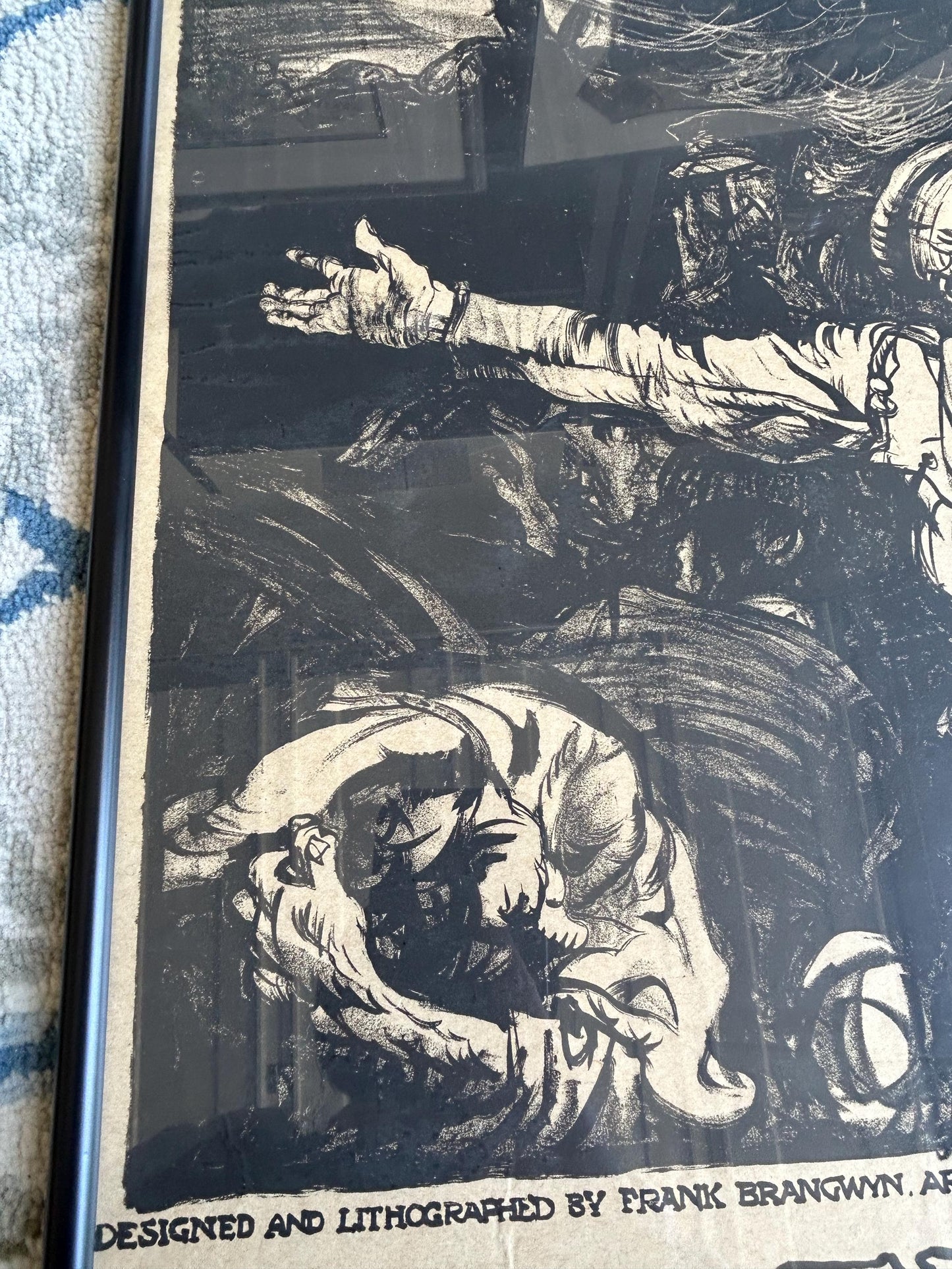 Antique 1915 Frank Brangwyn WWI Poster, At Neuve Chapelle, Original British Recruitment Lithograph, Avenue Press London, Framed Estate