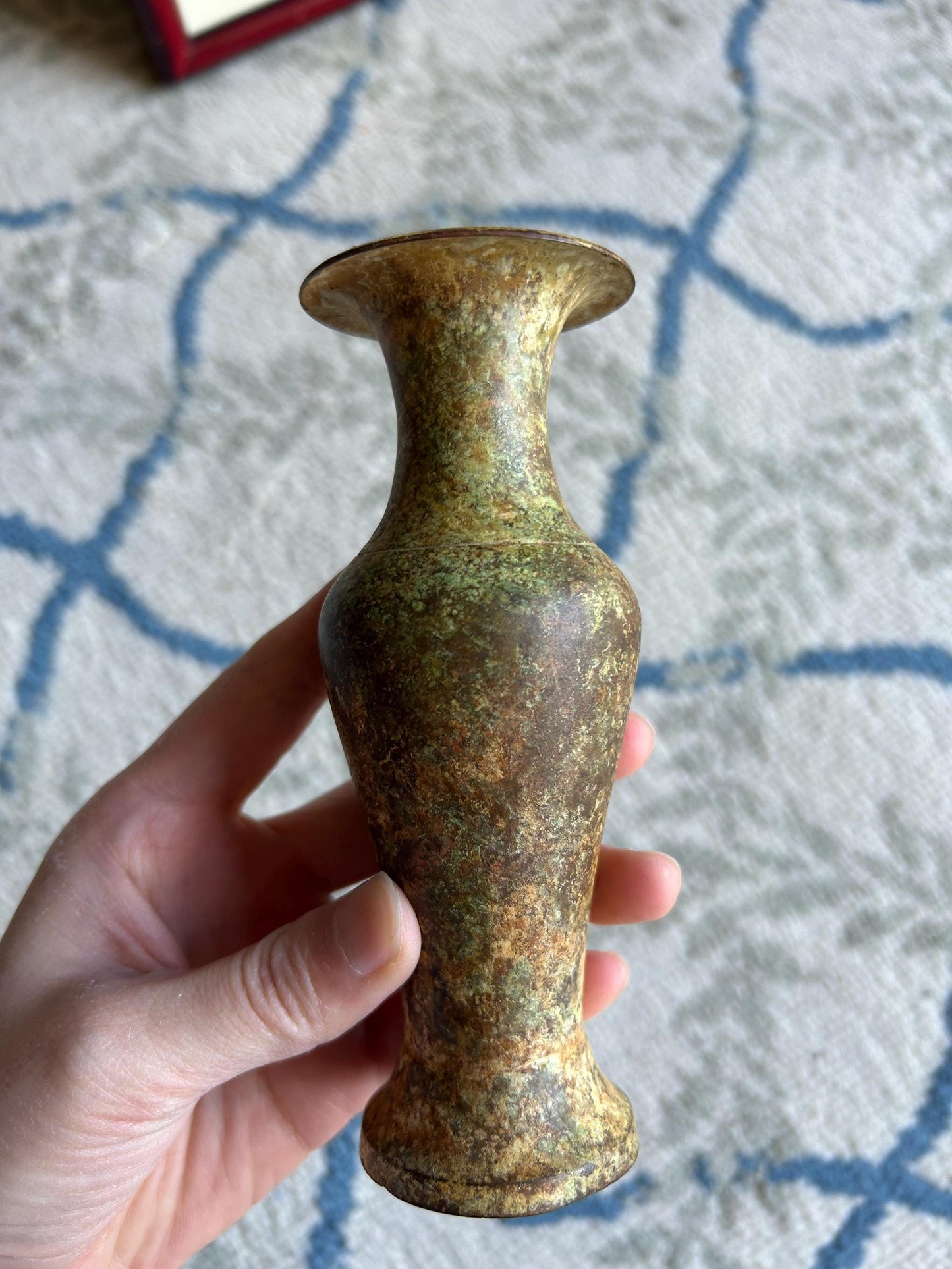Vintage NYC Studio Bronze Vase - Acid Etched Patina - Mid Century Modernist Small Bud Vase - 1970s New York City Designer Art Scholar Estate